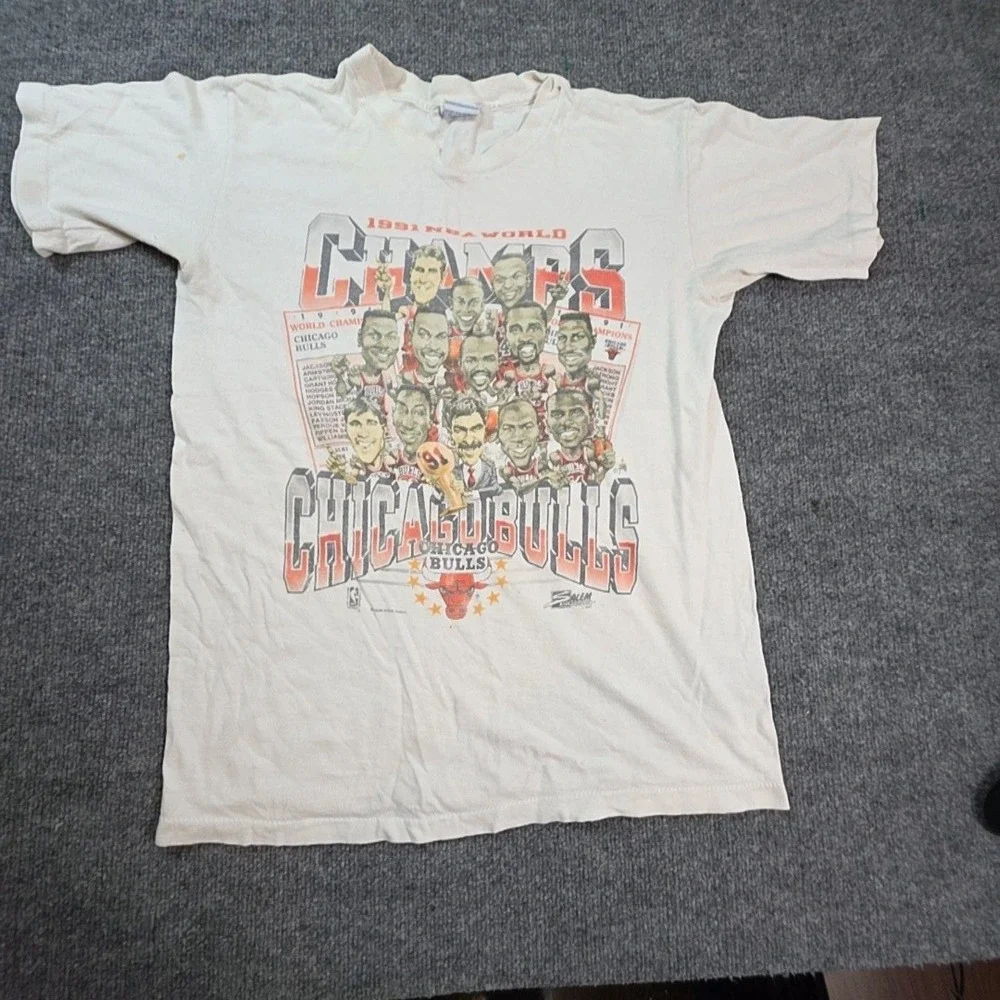 Vintage Chicago Bulls Shirt Mens Medium White NBA Basketball Salem 1991 Champs